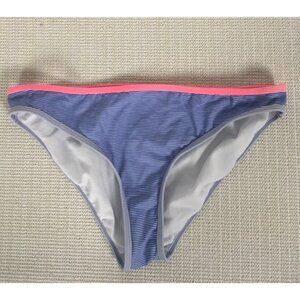 Bingo Surf Swimsuit Bikini Bottom Women Size L Blue White Thin Stripe Pink Trim
